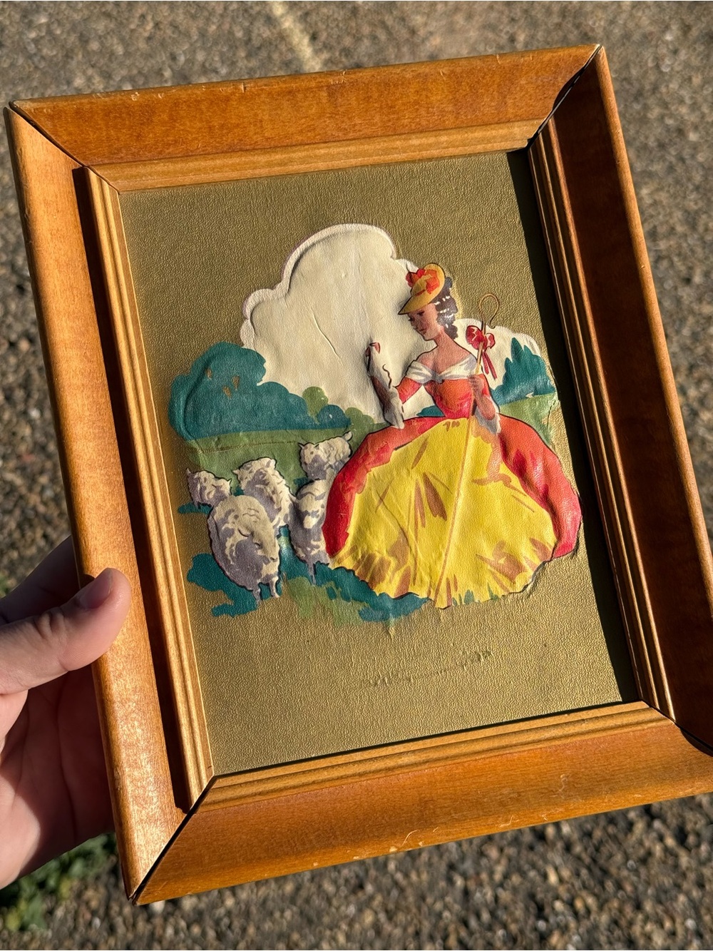 Little-Bo-Peep Vintage Nursery Rhyme Hand Painted Wood Framed 3D Decoupage Art